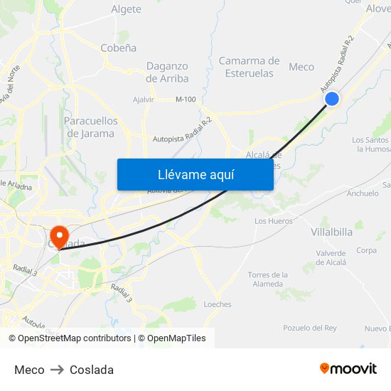 Meco to Coslada map