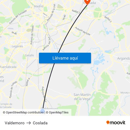 Valdemoro to Coslada map
