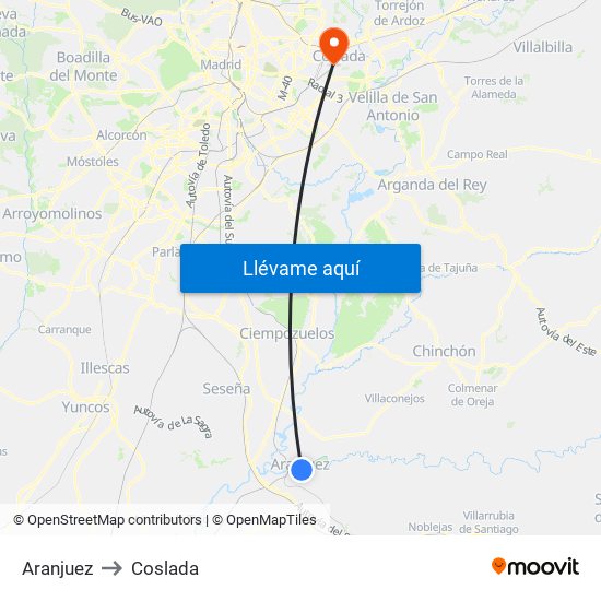 Aranjuez to Coslada map