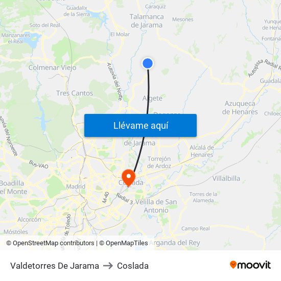 Valdetorres De Jarama to Coslada map