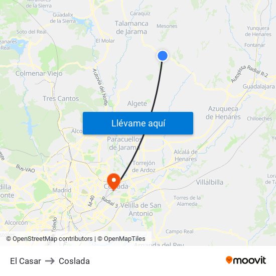 El Casar to Coslada map