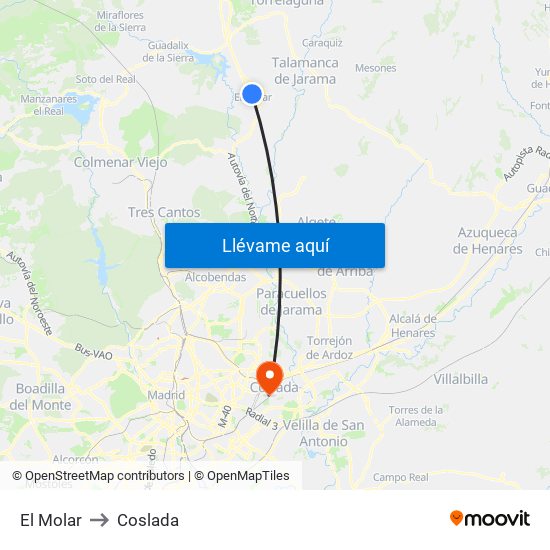 El Molar to Coslada map