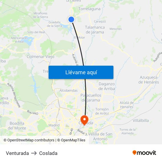 Venturada to Coslada map