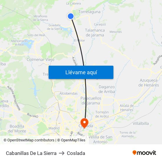 Cabanillas De La Sierra to Coslada map