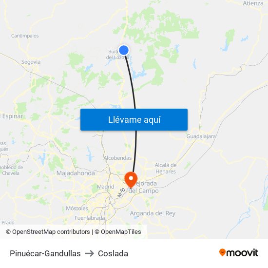 Pinuécar-Gandullas to Coslada map