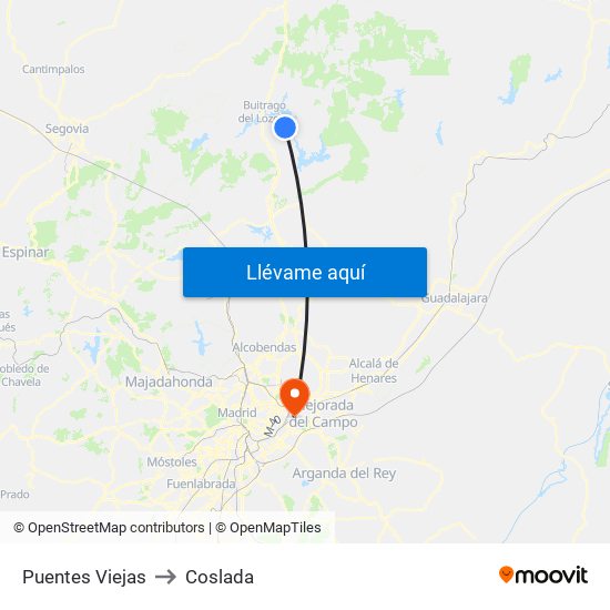 Puentes Viejas to Coslada map
