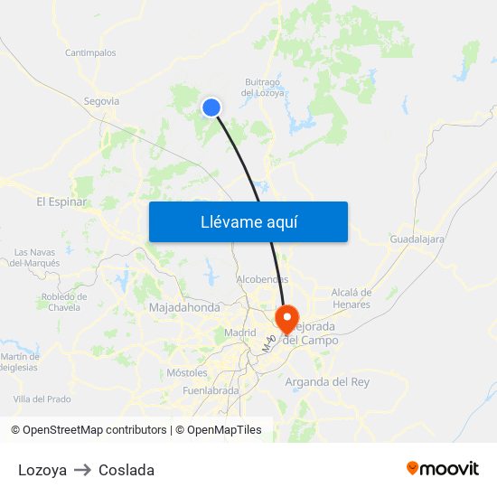 Lozoya to Coslada map