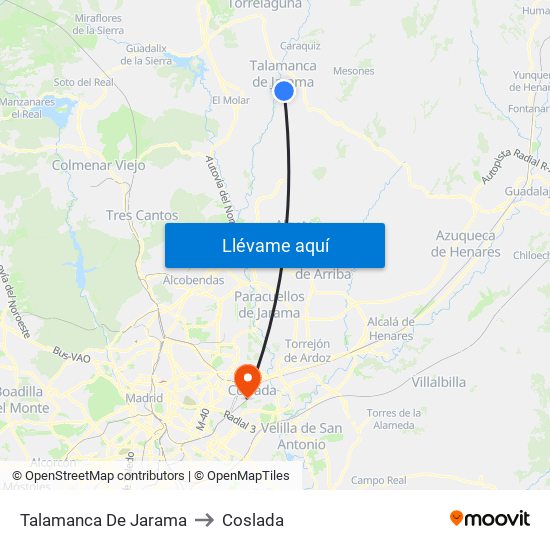 Talamanca De Jarama to Coslada map
