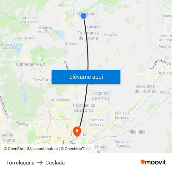 Torrelaguna to Coslada map