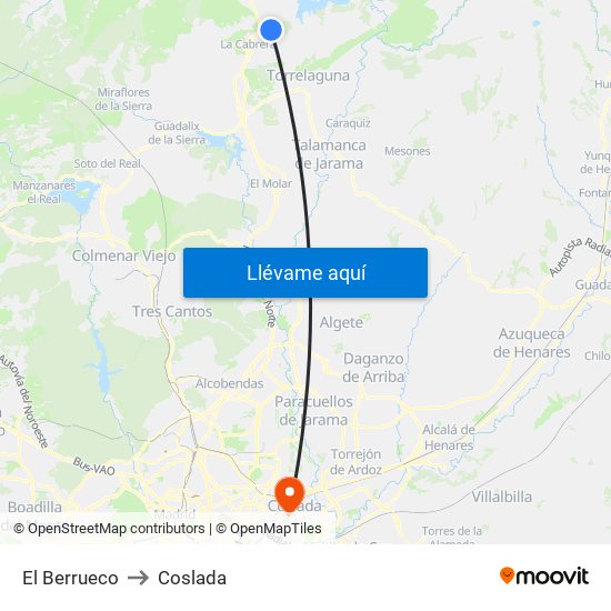El Berrueco to Coslada map
