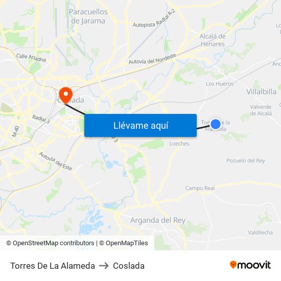 Torres De La Alameda to Coslada map