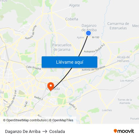 Daganzo De Arriba to Coslada map