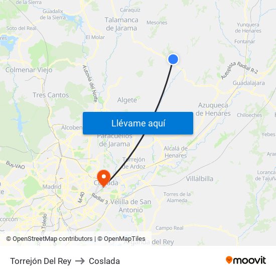 Torrejón Del Rey to Coslada map