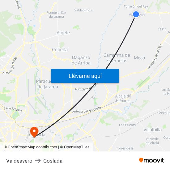 Valdeavero to Coslada map