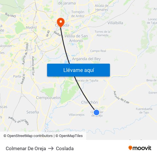 Colmenar De Oreja to Coslada map