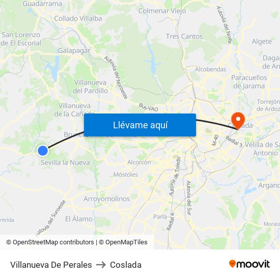 Villanueva De Perales to Coslada map