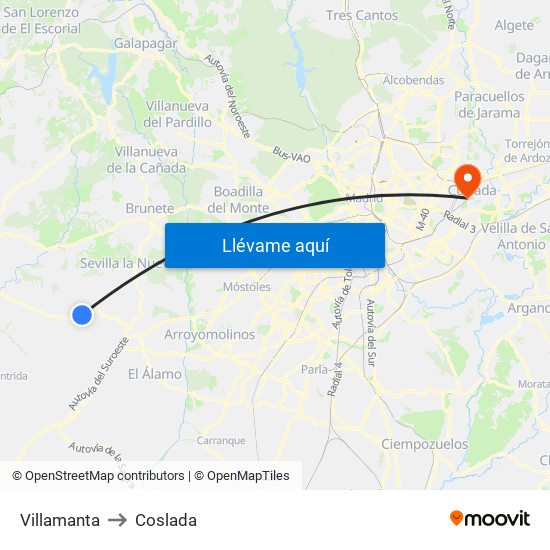 Villamanta to Coslada map