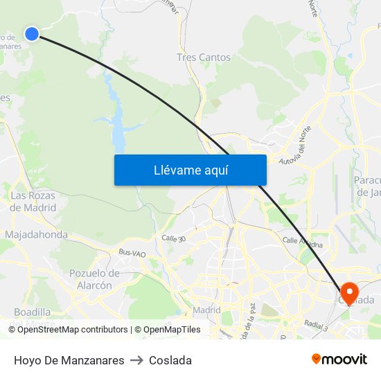 Hoyo De Manzanares to Coslada map