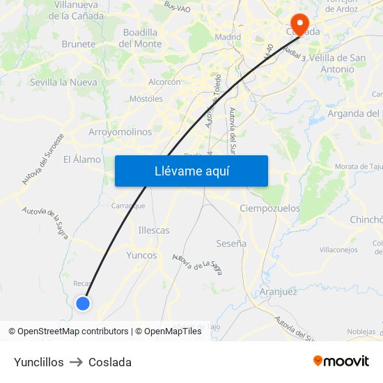 Yunclillos to Coslada map