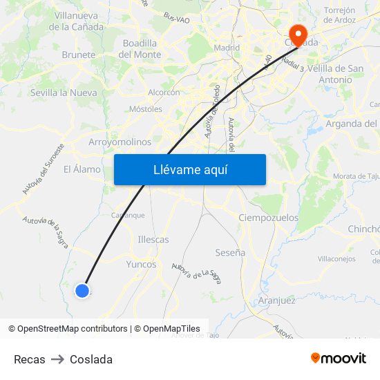 Recas to Coslada map