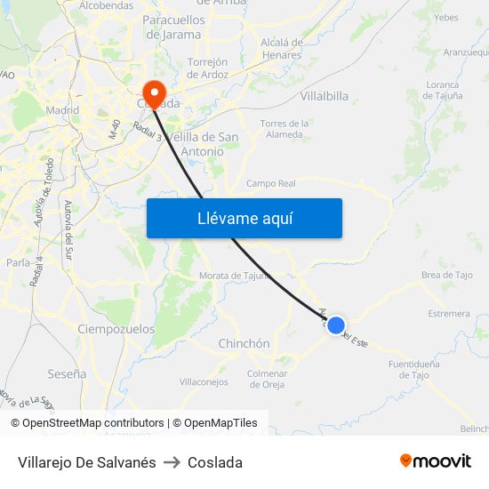 Villarejo De Salvanés to Coslada map