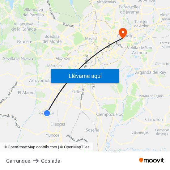 Carranque to Coslada map