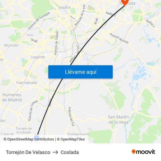 Torrejón De Velasco to Coslada map