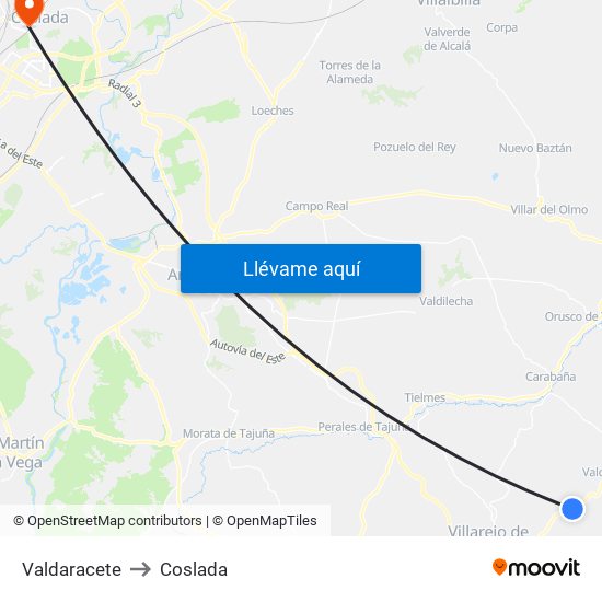 Valdaracete to Coslada map