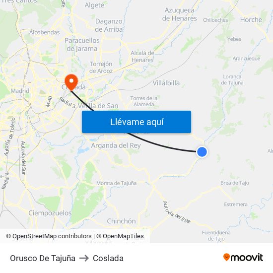 Orusco De Tajuña to Coslada map