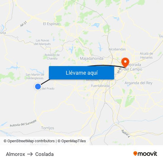Almorox to Coslada map