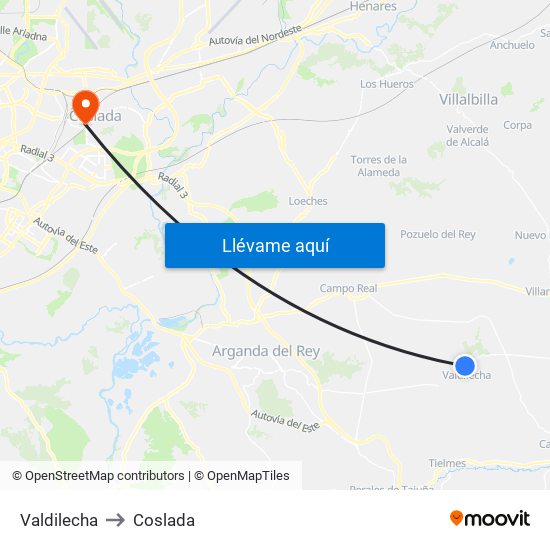 Valdilecha to Coslada map