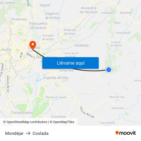 Mondéjar to Coslada map