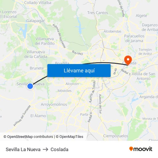 Sevilla La Nueva to Coslada map