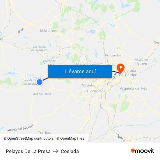 Pelayos De La Presa to Coslada map