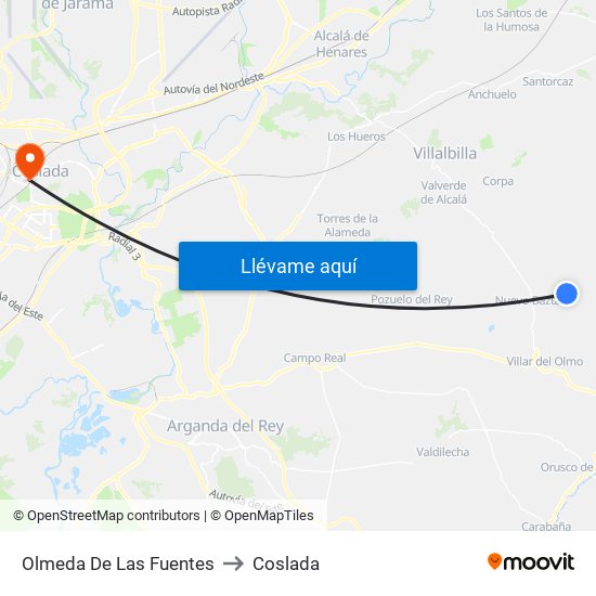 Olmeda De Las Fuentes to Coslada map