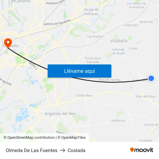 Olmeda De Las Fuentes to Coslada map