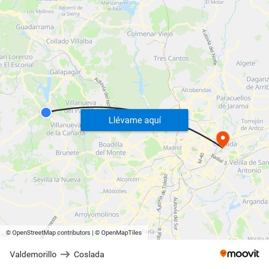 Valdemorillo to Coslada map