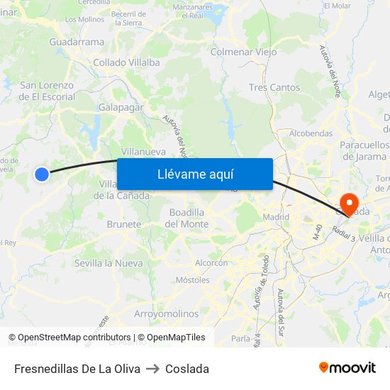Fresnedillas De La Oliva to Coslada map