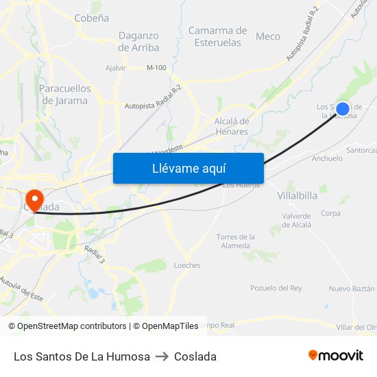 Los Santos De La Humosa to Coslada map