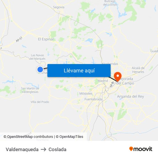 Valdemaqueda to Coslada map