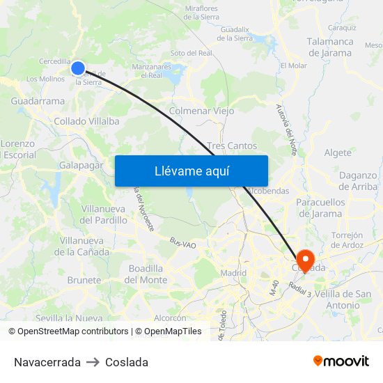 Navacerrada to Coslada map