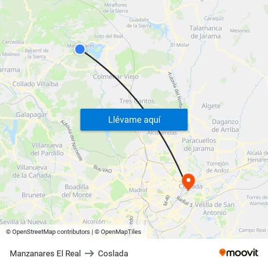 Manzanares El Real to Coslada map
