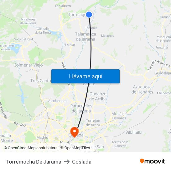 Torremocha De Jarama to Coslada map