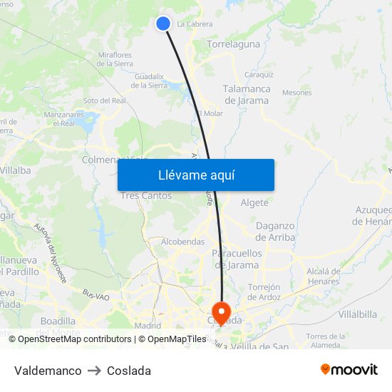 Valdemanco to Coslada map
