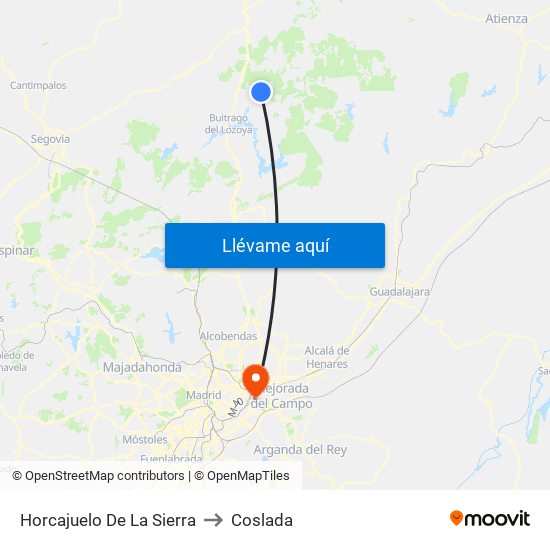 Horcajuelo De La Sierra to Coslada map