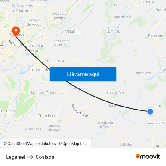 Leganiel to Coslada map