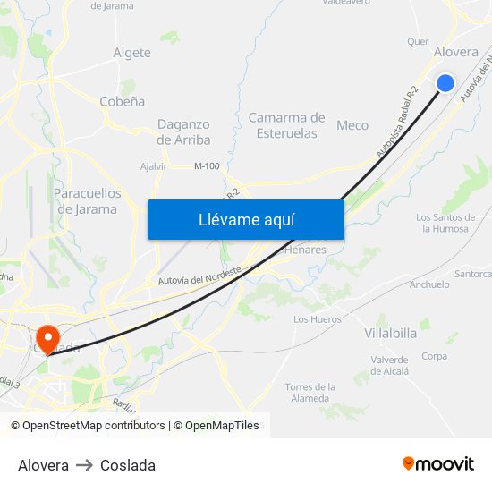 Alovera to Coslada map