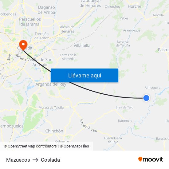 Mazuecos to Coslada map