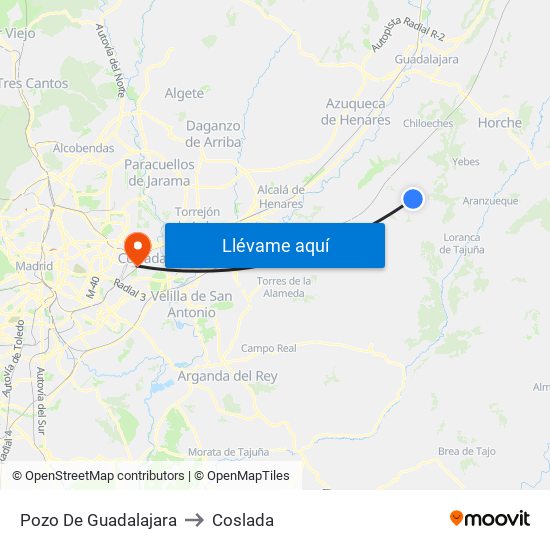 Pozo De Guadalajara to Coslada map