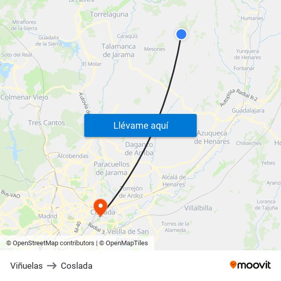 Viñuelas to Coslada map